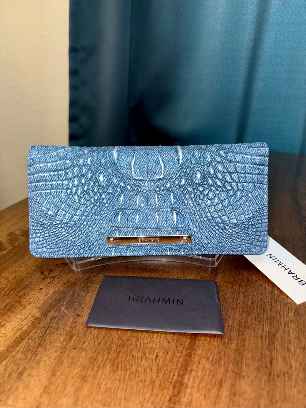 Brahmin NWT Ady - Denim Secour Print - Leather Croc Embossed Wallet
